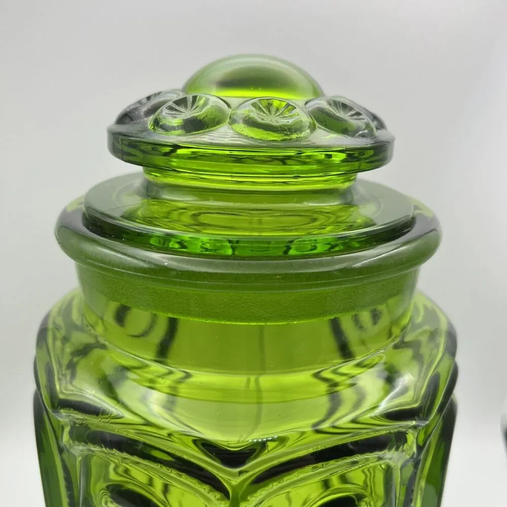 Vintage L.E. Smith Moon and Stars Green Glass Canister 12 x 6.5 inch